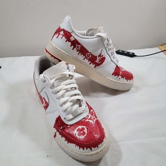 2014 Air Force One Hand Painted Red And White Theme 6.5y Size 8 Women's - Picture 12 of 12